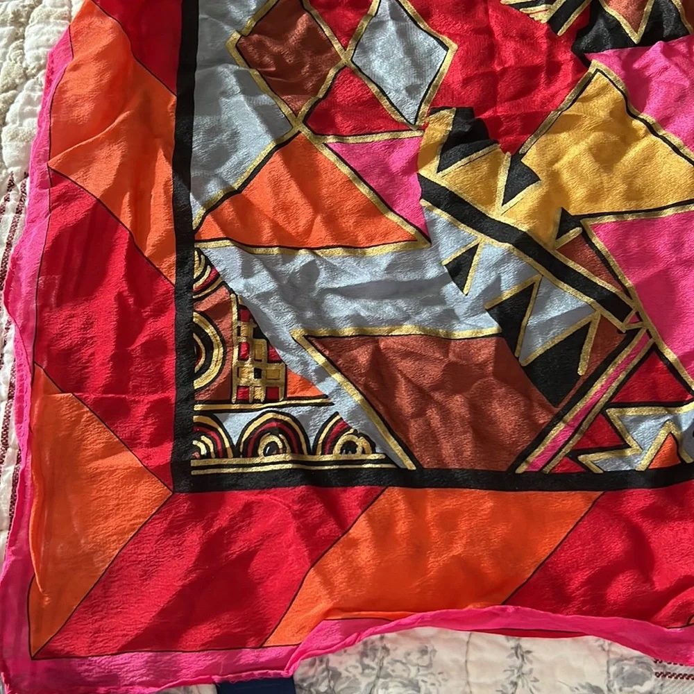 Honey 100% silk vintage abstract scarf 28” square